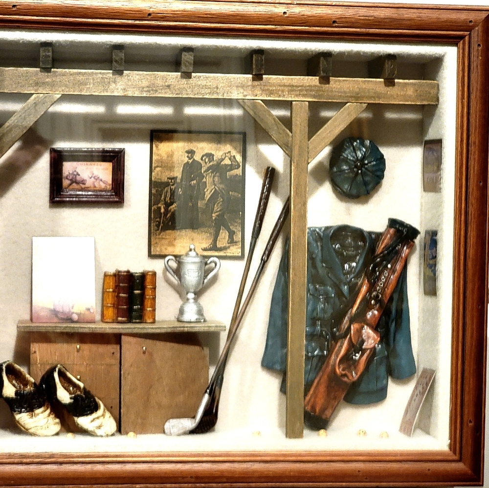 New Artisan Hand Crafted Golf Shadow Box Miniatures
